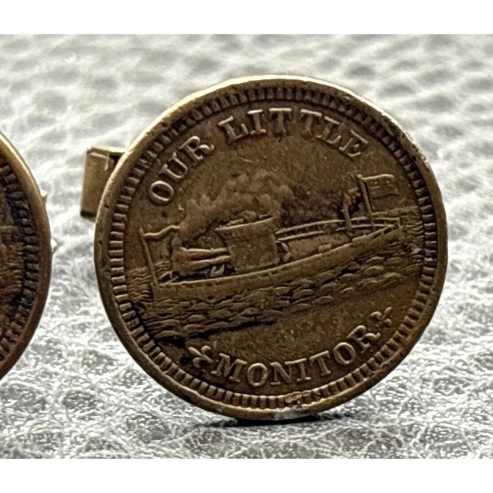Antique Civil War Token Our Little Monitor Patriotic Token Cufflink One Blank